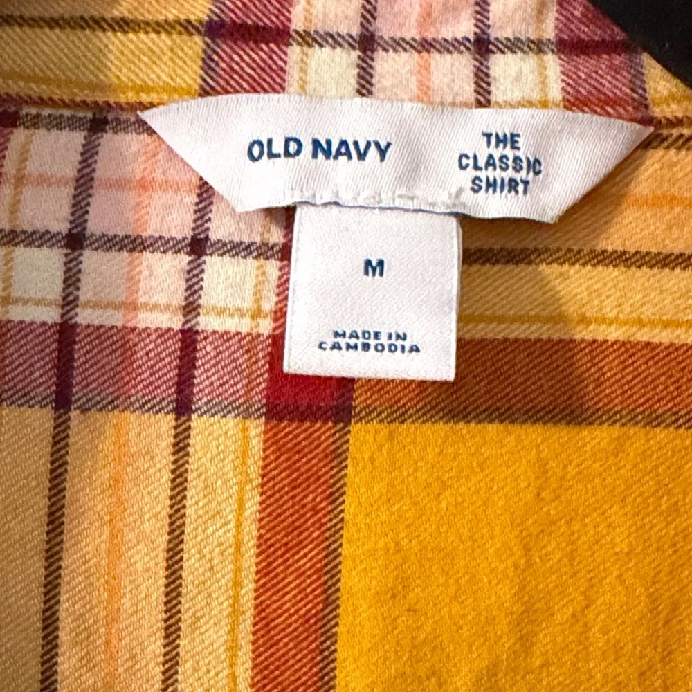 Old Navy The Classic Shirt Yellow Plaid Button-Down Shirt - Picture 2 of 5